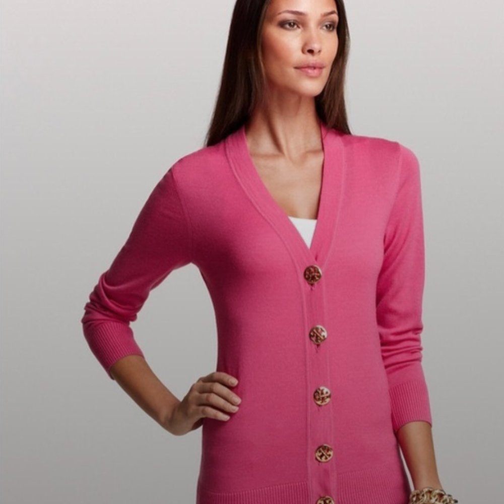 Tory Burch Wool Button-Up Cardigan - Coral (L)